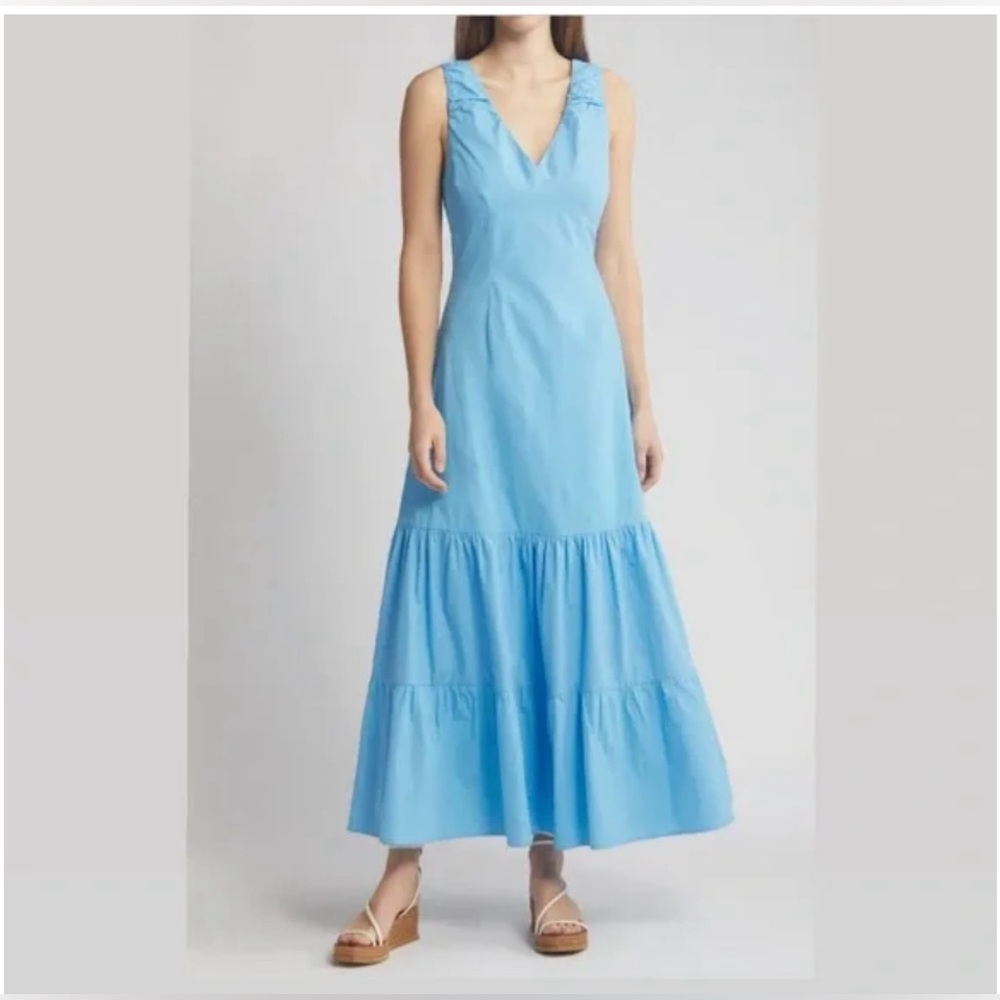 ‼️SALE‼️Du Paradis 100% Cotton Rio Tiered Sleeveless Aqua Blue Dress Size Small